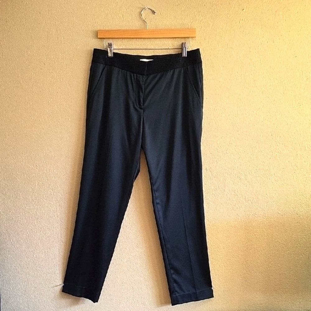 Tory Burch Black Satin Straight-Leg Trousers, Size 6